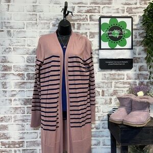 D & co Striped Pink and navy Cardigan women’s medium